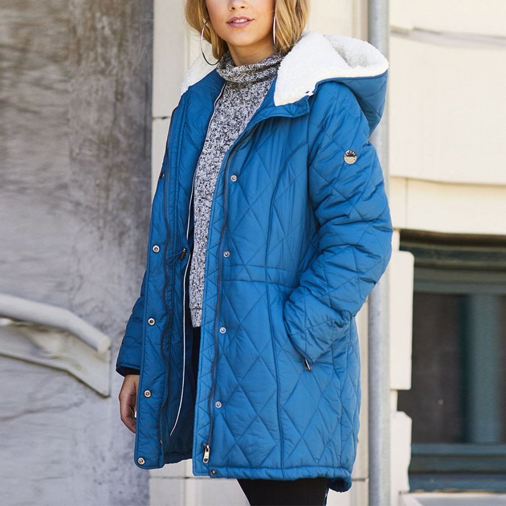 Steve Madden Teal Sherpa Trim Quilted Anorak Coat XL - Picture 3 of 16